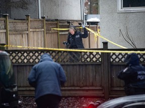 Vancouver police investigate a murder at a residence in the 5900-block Boundary Road in Vancouver, BC Saturday, March 4, 2023. Police responded late Friday where they found a 22-year-old man with stab wounds. He later died in hospital.
(Photo by Jason Payne/ PNG)