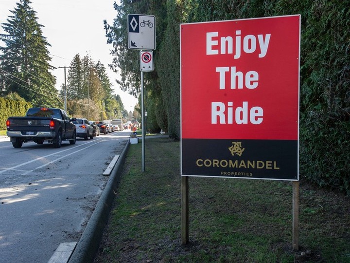  A Coromandel Properties sign outside the company’s development on Southwest Marine Drive in Vancouver in 2023.