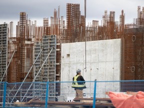 A worker at the site of Metro Vancouver’s new wastewater treatment plan on March 10.