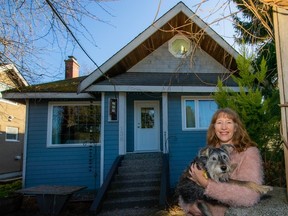 Emma Guns and her dog Pepper at their single-family home in Vancouver.