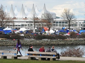 The tent city at CRAB Park in Vancouver on March 8.