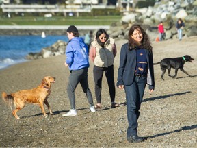 Victoria Shroff at Vanier Park off-leash area beach in Vancouver on March 27, 2023.