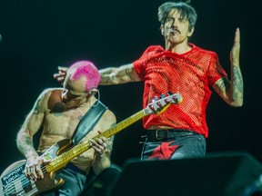 Flea and Anthony Kiedis of Red Hot Chili Peppers perform at B.C. Place in Vancouver,  March 29, 2023.