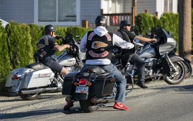 Member of the Hells Angels arrive at the Nanaimo Hells Angels' clubhouse in Nanaimo, BC, July, 20, 2018.