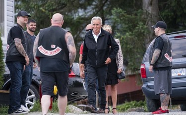 Hells Angels Robin Gauthier arrives at the Nanaimo Hells Angels' clubhouse in Nanaimo, BC, July, 20, 2018.