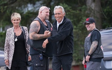 Hells Angels Robin Gauthier arrives at the Nanaimo Hells Angels' clubhouse in Nanaimo, BC, July, 20, 2018.