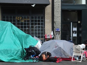 Tents on East Hastings St in the Downtown Eastside in 2022.