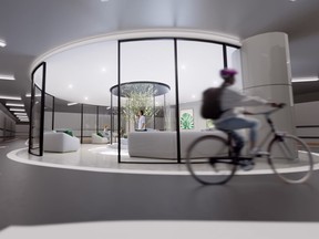 The Concord Metrotown boasts a nearly 50,000-square-foot bike facility. On top of the bike facility sits another 66,000 sq. ft of park with a tea house, an orangery and work pods. “When you have these amenities close by, you’re saving time,” says Peter Udzenija, director of corporate relations at Concord Pacific.