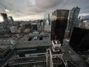 A general view of downtown Vancouver is shown on Thursday, Jan. 19, 2023. A downtown Vancouver hotel has apologized for the actions of an employee after the B.C. Association of Aboriginal Friendship Centres said one of its members endured a humiliating interaction with the staff member.