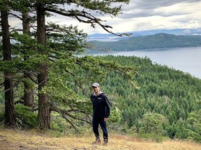 Jasper Lament, CEO of the Nature Trust of B.C., stands on a bluff on Saturna Island's Mount Fisher, habitat favoured by the threatened slender popcorn flower.