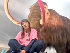 Three arrested after B.C. museum's iconic woolly mammoth gets splashed with paint