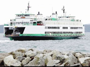 Washington State Ferries vessel MV Chelan leaving its dock at Sidney on March 21, 2016.