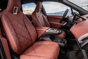 The 2023 BWM iX has plush pleating and seats with integral head restraints.