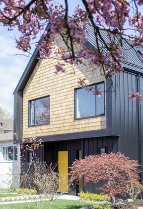 Unfinished cedar shingles will change colour over time, creating a 'cabin-like' esthetic.