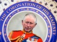 LONDON, ENGLAND - APRIL 29: In this photo illustration, a souvenir collectible plate marking the Coronation of King Charles III is seen on April 29, 2023 in London, England. The Coronation of King Charles III and The Queen Consort will take place on May 6, part of a three-day celebration.