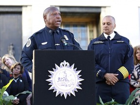 Nashville Chief of Police John Drake and Nashville Fire Department Chief William Swann attend a candlelight vigil to mourn and honour the lives of the victims, survivors and families of The Covenant School in Nashville, March 29, 2023.
