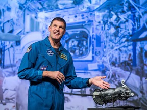 In a file image, Canadian astronaut Jeremy Hansen during a press conference with International Space Station crew.