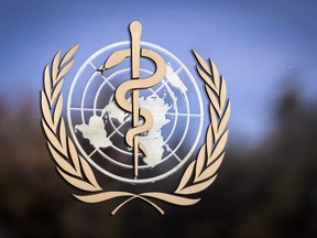 The logo of the World Health Organization (WHO) is pictured on the facade of the WHO headquarters on October 24, 2017 in Geneva.