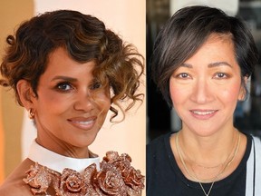 Movie star Halle Berry (left), on the red carpet at last month’s Oscars sporting an asymmetrical hair cut and smoky eye, helped inspire an updated look for Charito (right).