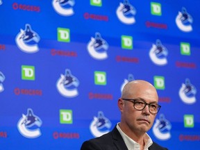 Canucks general manager Patrik Allvin, pictured Monday at Rogers Arena, maintains that finding a new, permanent training facility is ‘something we would like to see moving forward.’