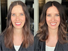 Kelsey, a client of beauty and makeover columnist Nadia Albano, before and after her balayage treatment.