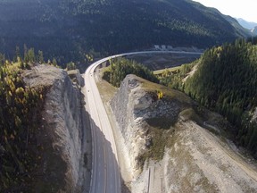 The Trans-Canada Highway through Kicking Horse Canyon, pictured here, will be shut down for upgrades starting on Tuesday.