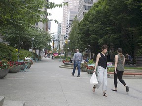 Lot 19 at between West Hastings and West Cordova streets in downtown Vancouver is among six plazas where drinking will be allowed year-round starting May 15, 2023.