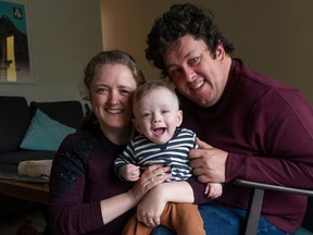 Louise and Mark Crockett with their 10-month-old son Alder at their North Vancouver home.