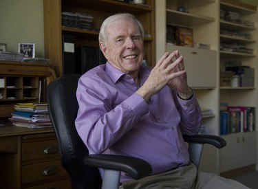 Radio DJ Red Robinson in his Vancouver office in 2017.