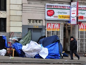 Tents on East Hastings Street on March 26, 2023.