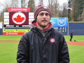 Vancouver Canadians groundskeeper Levi Weber at Rogers Field in Vancouver on April 20.