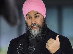 NDP leader Jagmeet Singh appears at a housing announcement in Burnaby on Sunday.