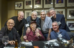 Red Robinson (sitting centre) surrounded by (clockwise from left) Doc Harris, Kent Kallberg, Ray Ramsay, Stirling Faux, John Tanner and Neil Soper at River Rock Casino in Richmond, May 31, 2022.