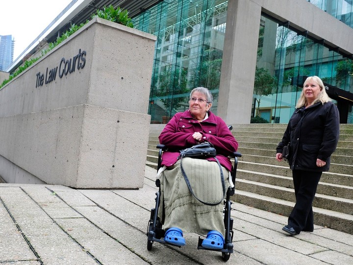  Are Canadians putting the value of individual autonomy above an “ethic of care?” In this photo, Gloria Taylor, the plaintiff in a landmark assisted suicide case, arrives at B.C. Supreme Court, pushed by her sister Patty Ferguson Dec. 1, 2011.