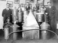Liquor stills captured during Prohibition, circa 1917. Vancouver police department photo. Vancouver Archives VPD-S214-: CVA 480-215.