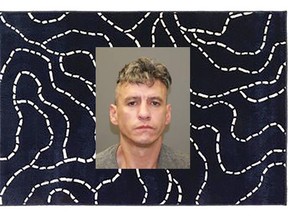 An Ikea rug with a distinct pattern and blood stains has been linked to the murder of Peter Daniel Casimir (inset).