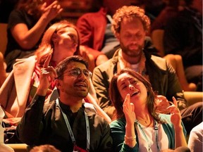 Audience listens as TikTok’s top executive Shou Chew addresses the TED Talks on Thursday in Vancouver.
