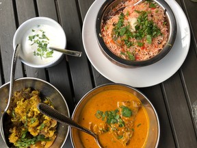 Cauliflower, duck in fenugreek cream curry and duck biryani at My Shanti, a restaurant on Discover Surrey's new Culinary Spice Trail.