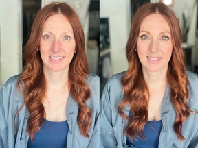 Nadia Albano creates a makeup look for her redheaded client Roxanne.
