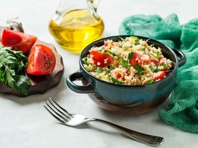 Tomato, artichoke and feta couscous salad