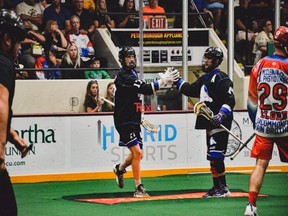 Curtis Dickson and Dane Dobbie were celebrating goals for the Langley Thunder in last fall's Mann Cup in Peterborough, Ont. They're hoping to be celebrating for the San Diego Seals in this spring's NLL playoffs.