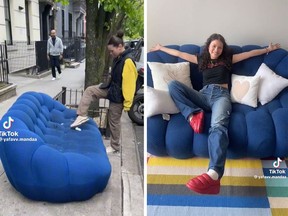 Amanda Joy said it had been pouring rain the day she found the sofa and picked it up 24 hours later to have it sent to her father's workplace in order to give it a deep clean