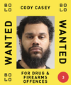 Cody Casey, 35, is wanted by Vancouver Police on drug and gun charges