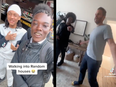 Screen shots of two teen pranksters, left, and a prankster with a homeowner after barging into a London home.