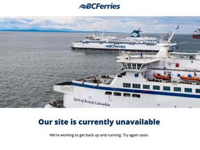 Message on the B.C. Ferries website at 12:45 p.m. on Sunday afternoon.