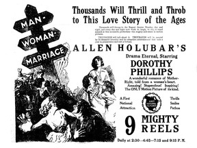 Ad in the Jan. 22, 1921 Paterson, New Jersey Morning Call for Man, Woman, Marriage, a lost film spectacular starring Dorothy Phillips.
