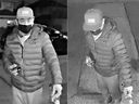 Images from surveillance video show a suspect pouring flammable liquid and lighting a porch on fire in Richmond on March 27. 