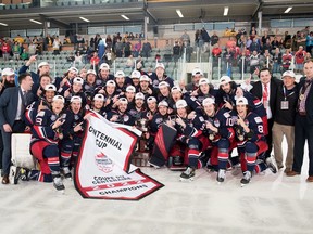 The Canadian Junior Hockey League was built to band together the country's 10 Junior A loops for Hockey Canada and run events like the Centennial Cup national championship, shown here in 2022 with the Brooks Bandits vs. Pickering Panthers.