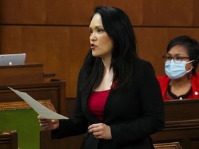 New Democrat member of Parliament Jenny Kwan says she was briefed by Canada's spy agency, who informed her that she is an ongoing target by the People's Republic of China. Kwan speaks during question period in the House of Commons on Parliament Hill in Ottawa on Thursday, May 5, 2022.