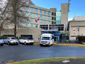 The front entrance of Victoria General Hospital is seen in Victoria, Friday, Dec. 30, 2022.